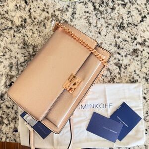 New❤️Rebecca Minkoff medium crossbody bag rose gold metallic leather chain strap